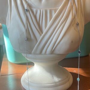 Elegant Silver Necklace with Faceted Ruby, emerald, & sapphire stations